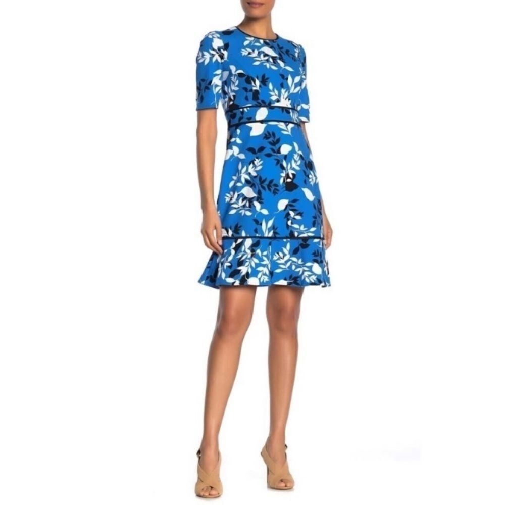 NEW MAGGY LONDON Blue Floral Ruffled Crepe Dress